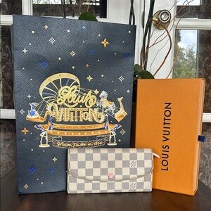 LOUIS VUITTON Emilie Wallet Damier Azur Canvas with PINK Interior